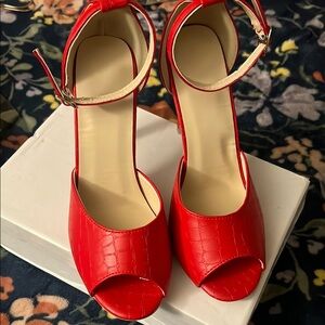 Vibrant Red Ankle Strap Heels